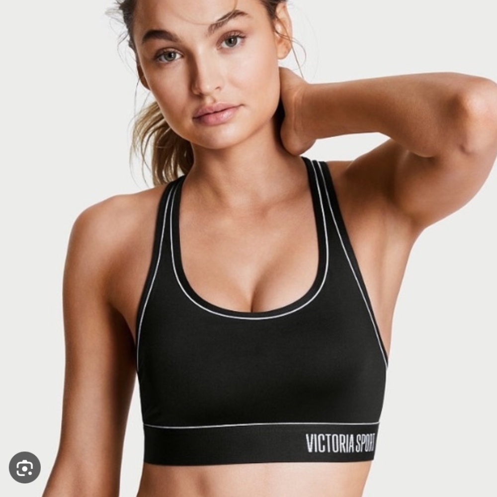 L | Black with white trim sports bra